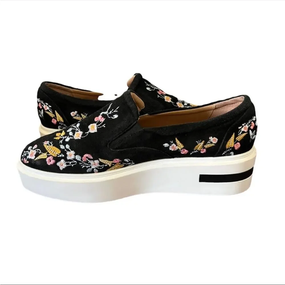 Linea Paolo Platform Fairfax Flower Embroidered Slip On Sneakers Size 9.5